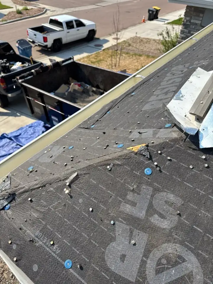 Roof tear-off on a southeast Colorado Springs home near Lorson Ranch